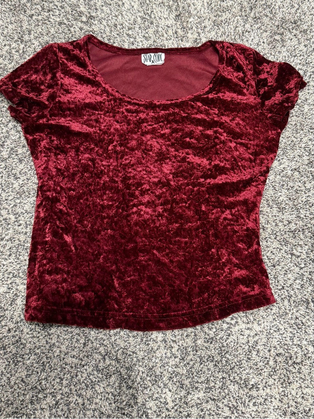 Women's Med y2k Vintage Velvet Scoop Neck Crop Top in Burgundy